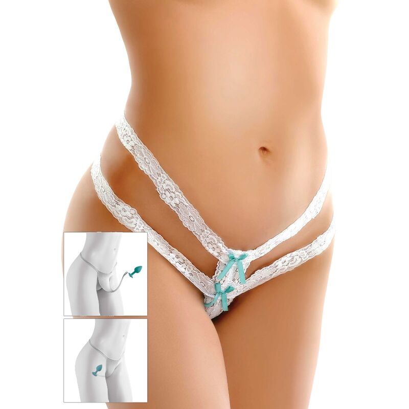 HOOK UP PANTIES - CROTCHLESS SECRET GEM WHITE BOW - Image 3