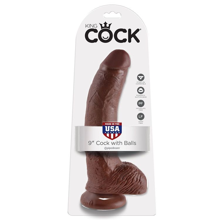 KING COCK 9" GALO CASTANHO COM BOLAS 22,9 CM