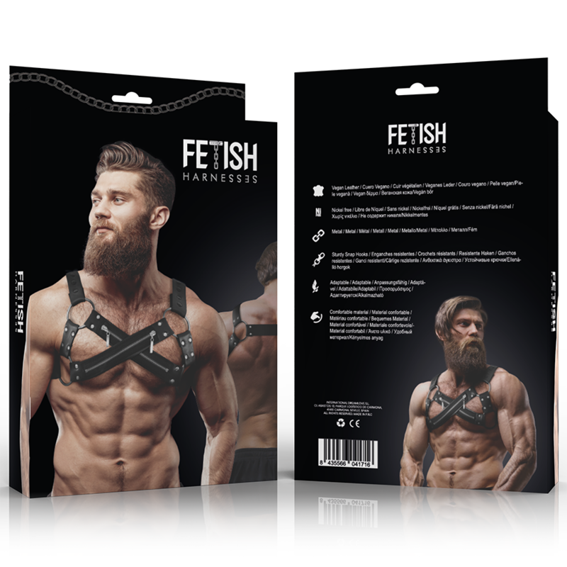 FETISH SUBMISSIVE ATTITUDE - ARNÊS DE NEOPRENE AJUSTVEL CROSS-OVER PEITO BULLDOG COM ZÍPERS PARA HOMENS - Image 4